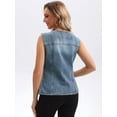 thumbnail image 4 of DARING DIVA Women's V Neck Patch Pockets Button Down Sleeveless Jacket L Blue Grey, 4 of 7
