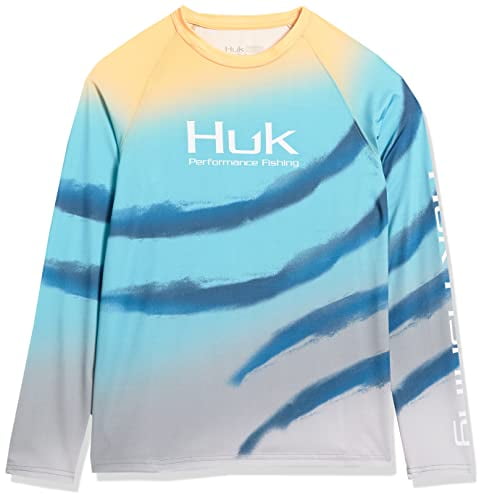 HUK Men's Standard Double Header Long Sleeve XX-Large Sun Protecting Fishing Shirt Flare-Blue Radiance 