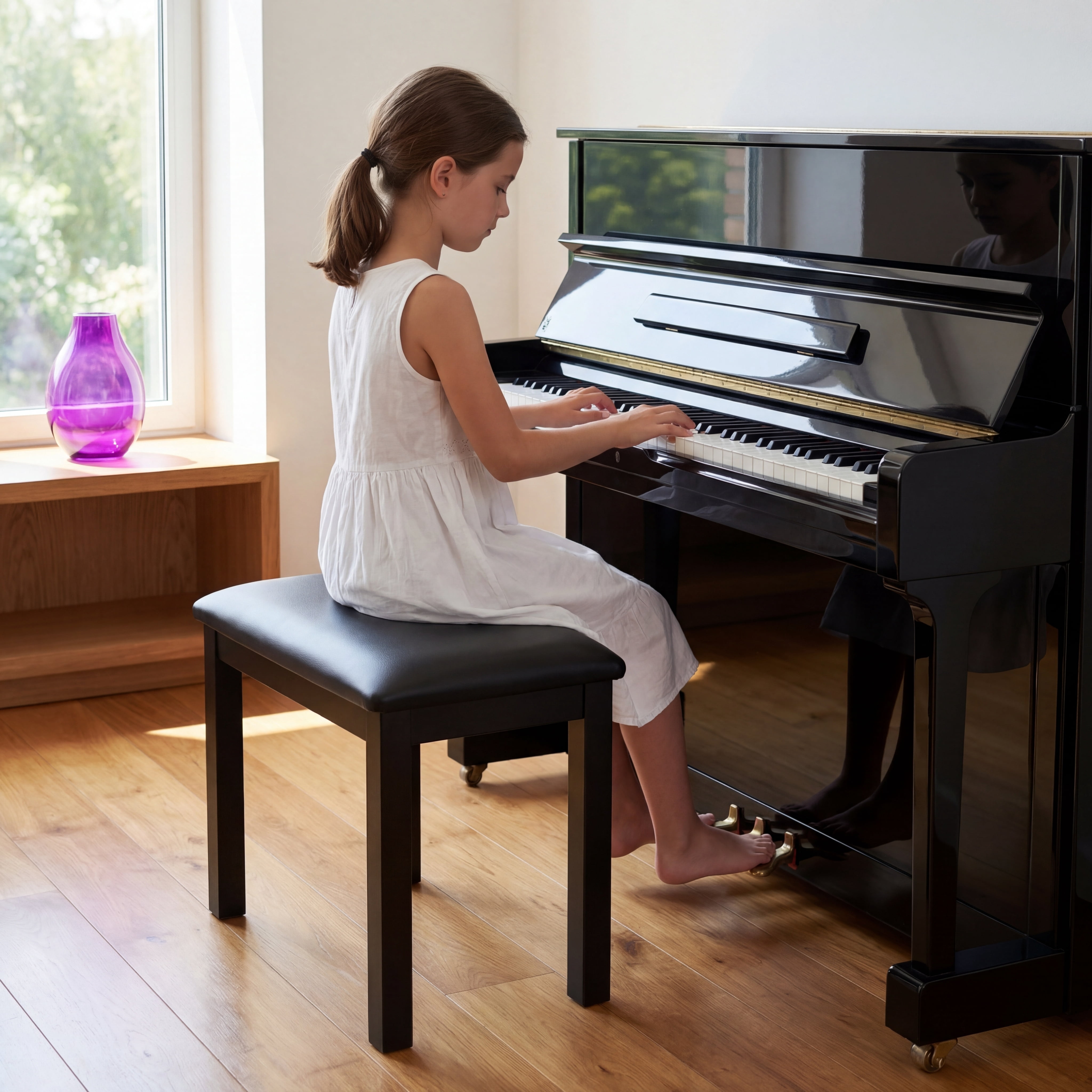 Olakula PU Leather Piano Bench Padded Keyboard Seat Single Stool Piano,More Stable Comfortable,Black