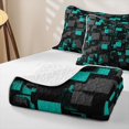 thumbnail image 4 of Homewish Contemporary Grid Quilt King,Teal Black King Coverlet Set,3pcs, 4 of 7