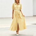 thumbnail image 4 of StSilkitty Women's Casual Maxi Dresses Striped Puff Short Sleeve Collared Button down Tie Front Slit Sundress, 4 of 7