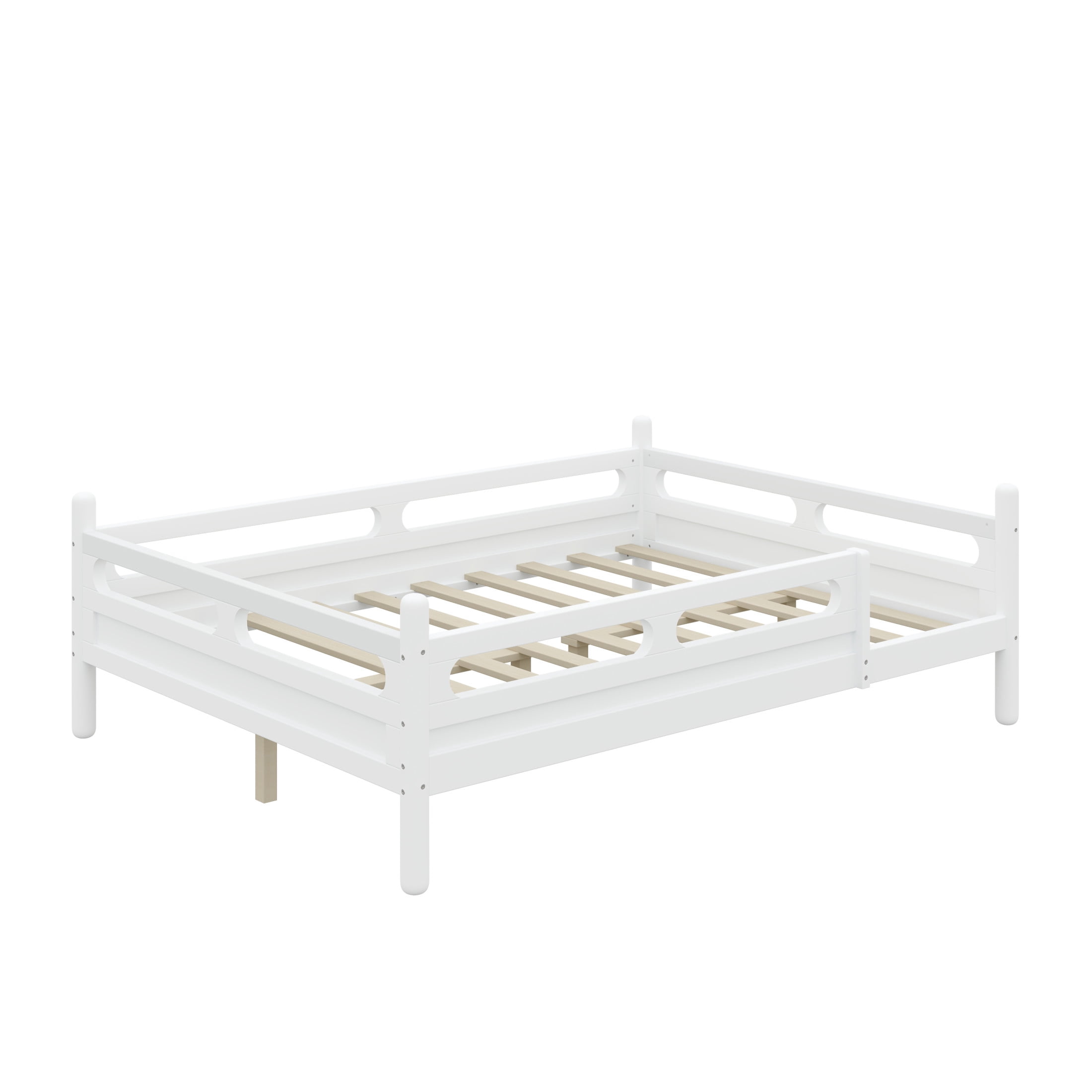 Noble House Full Size Kids Bed Frame with Safety Rails, Low Profile Design & Slat Support, White