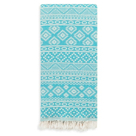 Authentic Hotel and Spa Authentic Pestemal Fouta Sienna Geometric Stripe Turkish Cotton Bath/ Beach Towel Turquoise