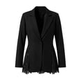 thumbnail image 6 of Xinoom Women Single Button Blazer Jacket, Notched Lapel Long Sleeve Suit Coat, Lace Panel Spliced Hem, Elegant Slim Fit For Work Office Business Casual Occasions Black,L, 6 of 8