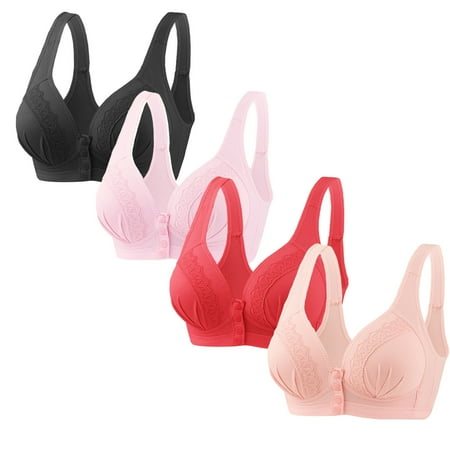 Ndbuld Plus Size Bras for Women Wireless 4PC Women s No Steel Ring Lactation Bra Back Adjustment Yoga Running Bra Fall Clearance MBlack