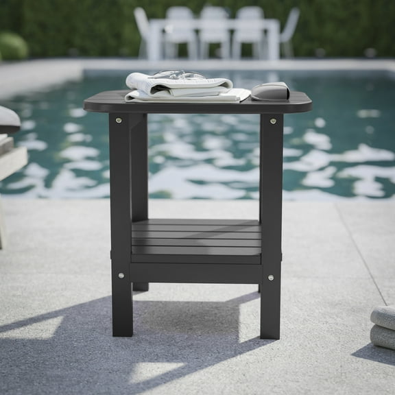 BizChair HDPE 2-Tier Adirondack Side Table - All-Weather - Indoor/Outdoor Black