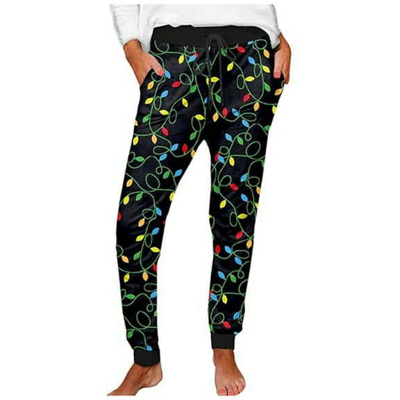 DHFJKG Womens Printed Casual Pants High Waist Elastic Drawstring Slim Fit Ankle-Tied Sweatpants With Pockets Pajamas Cozy Trousers
