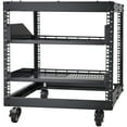 thumbnail image 1 of KFFKFF 9U Open Frame Server Rack, Adjustable Depth 23''-40'', Versatile Free Standing or Wall Mount Design, Equipped with 360° Casters, Durable 4 Post Structure for Networking IT, AV Equipment, 1 of 9