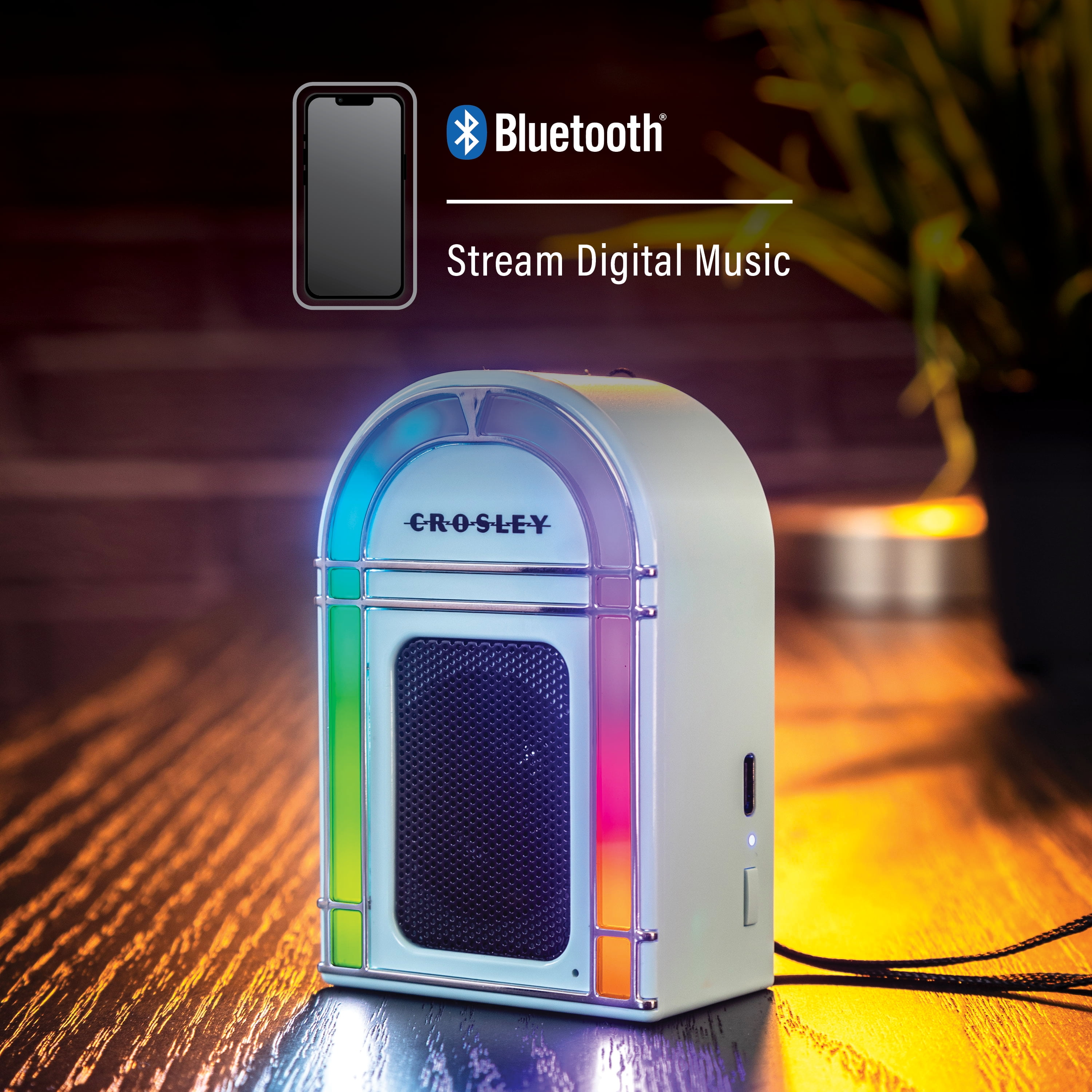 Crosley Mini Jukebox Retro Portable Bluetooth Speaker with LED Lights and Microphone, Vintage