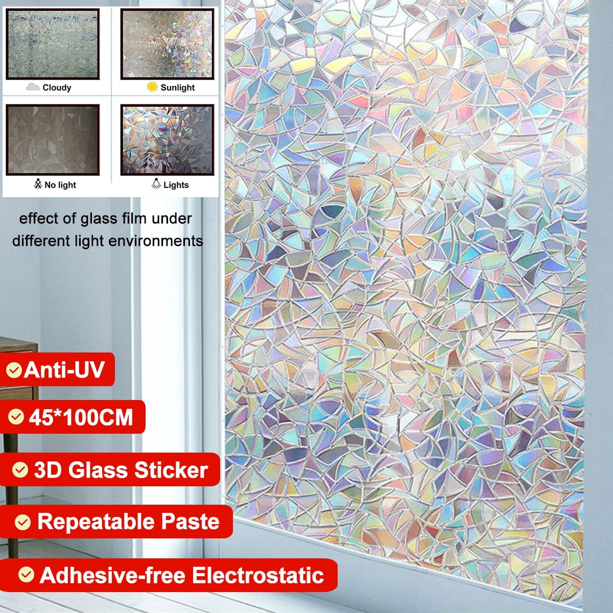39''x18'' 3D Window Glass Film Sticker Tint Anti UV Rainbow Effect   @* ^ 