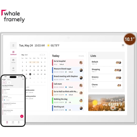 10.1 Inch Smart Digital Calendar – HD Touchscreen Family Planner & Calendar with Chore Chart & Meal Planner