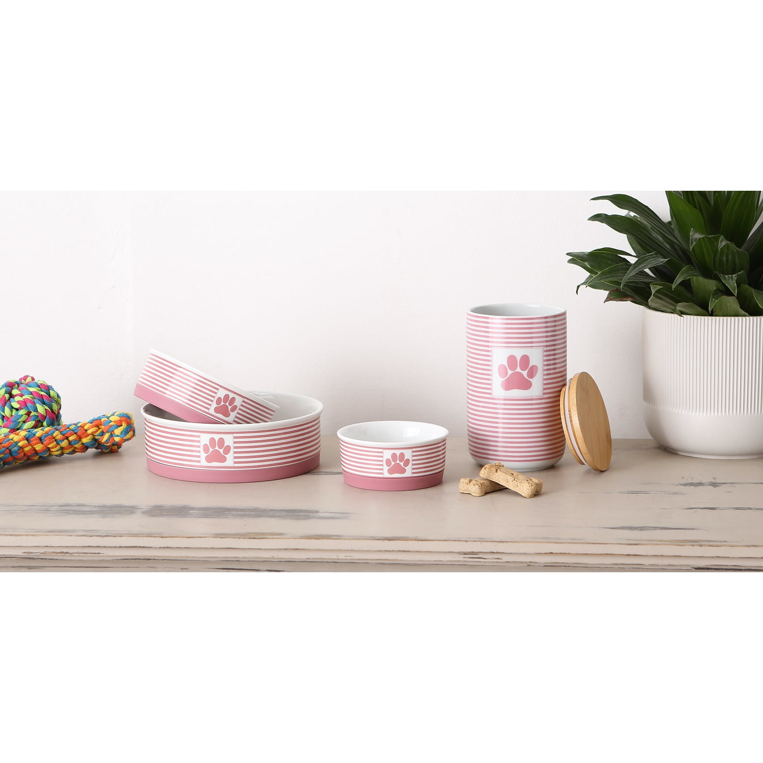 Bone Dry Chevron Ceramic Pet Bowls, Dishwasher Safe, Rose, Small Bowl Set, 4.25x2", 2 Count