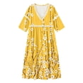 thumbnail image 5 of Ayolanni Fall Dresses for Women Floral V-Neck 3/4 Sleeve A-Line Maxi Dress Vacation Casual Cotton Flowy Long Dress Yellow XXL, 5 of 6
