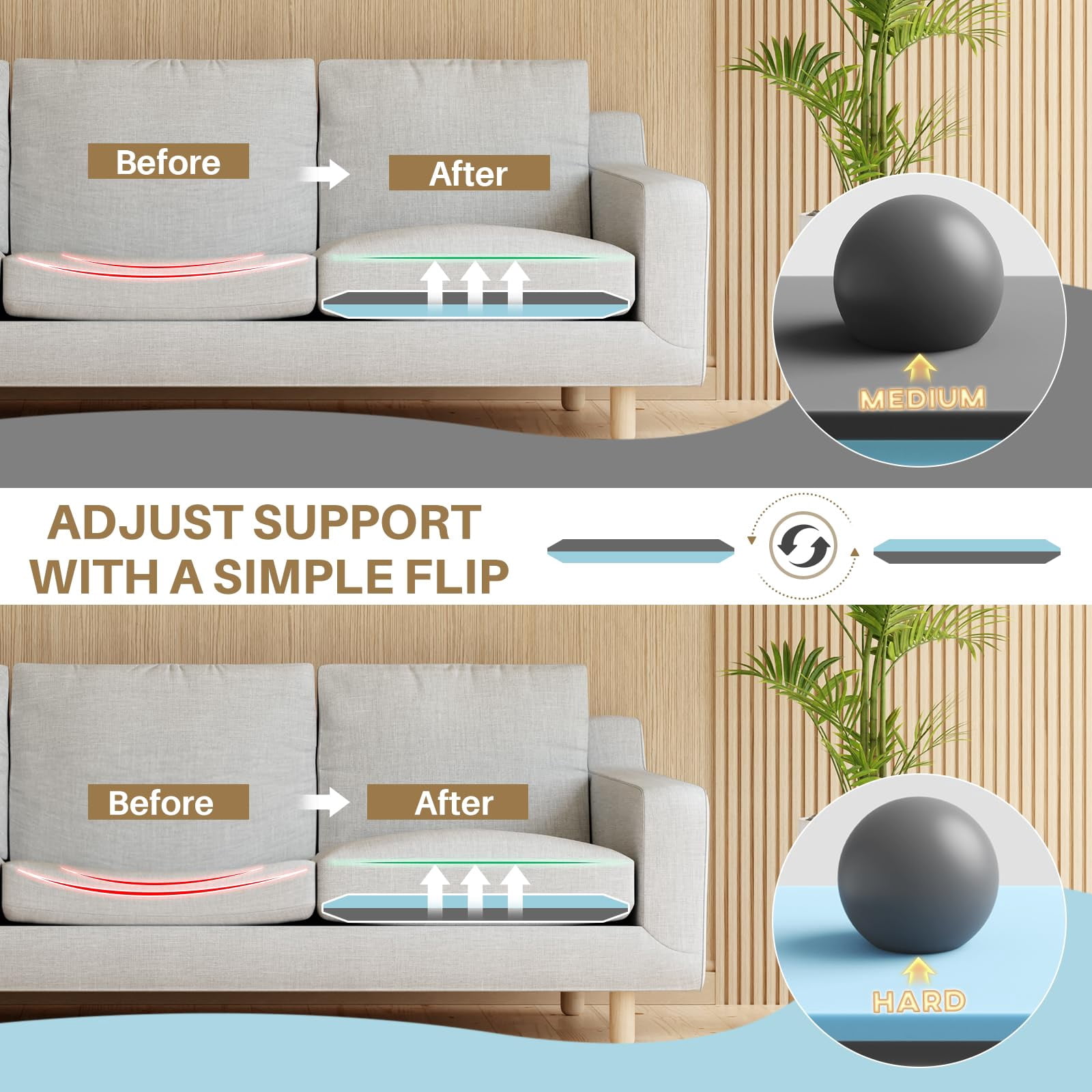 Sellmazon Couch Cushion Support for Sagging Cushions 20''x20'', Two in One Sofa Cushion Support to Repair Sagging Seats, Lift Saggy Seats, Extend Couch's Life, Blue & Grey 1PC