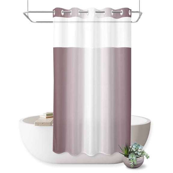 Ombre Abstract No Hook Shower Curtain Gradient Dry Rose Purple Shower Curtain with See Through Top Window, Waterproof Washable Fabric Curtain for Bathroom Hotel Decor, 36Wx72L