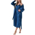 thumbnail image 4 of INSPIRE CHIC Womens Satin Robe Set 2 Pieces Nightgown Silky Soft Midi Camisole Sexy Pajama Sets Kimono Bridesmaid Robes L Blue, 4 of 6