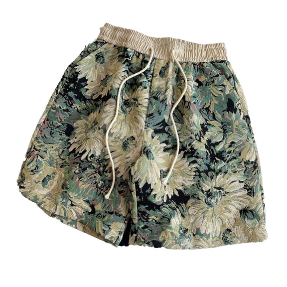 CONZONE Mens Casual Shorts Elastic Waist Drawstring Shorts for Men Floral Graphic Lightweight Loose Fit Summer Beach Shorts With Pockets