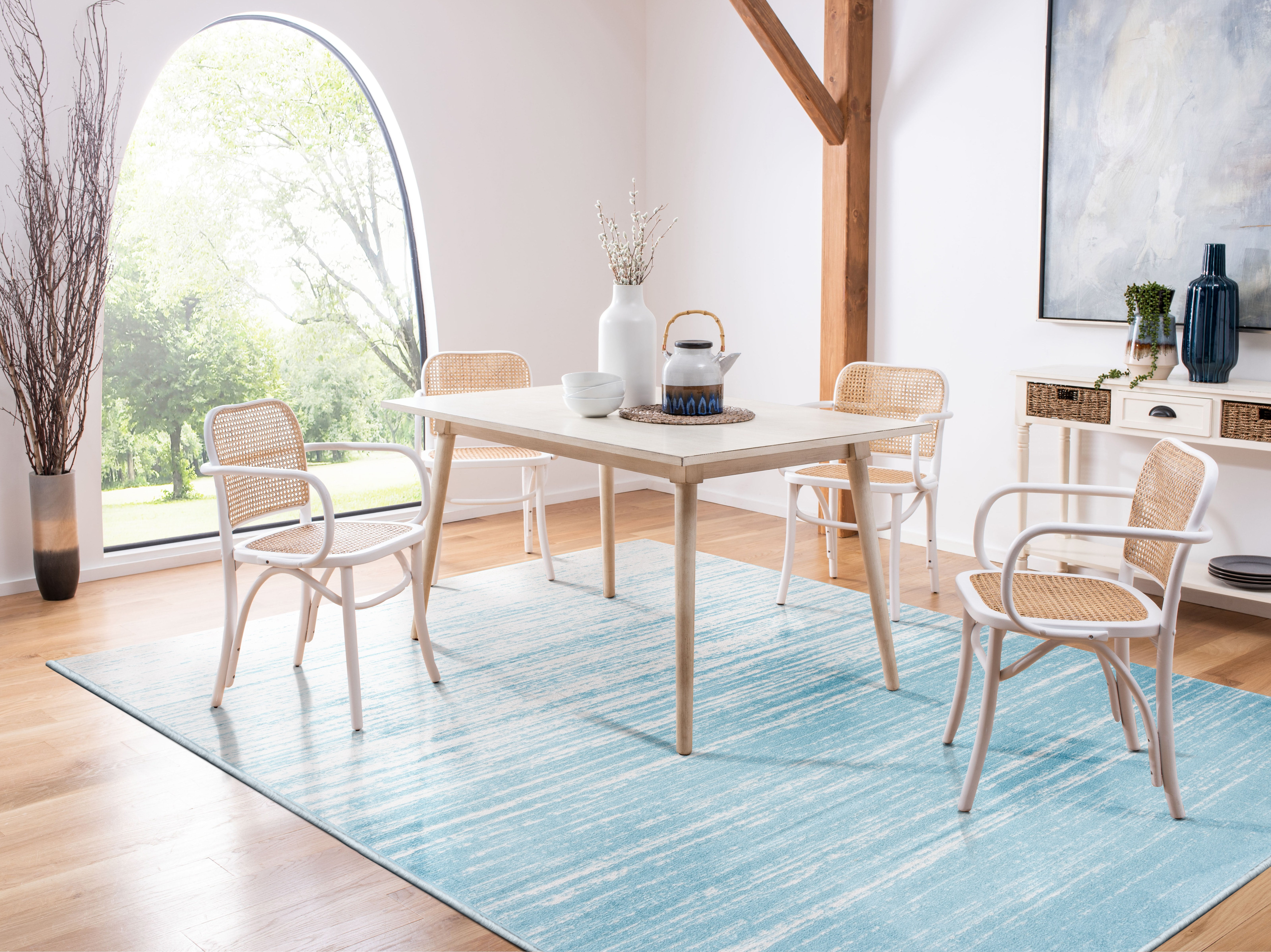 SAFAVIEH Adirondack Esmond Striped Area Rug, Aqua/Ivory, 9' x 12' - Large - Modern Design, Aqua & Ivory, Ideal for Living Room, Bedroom, Dining Space