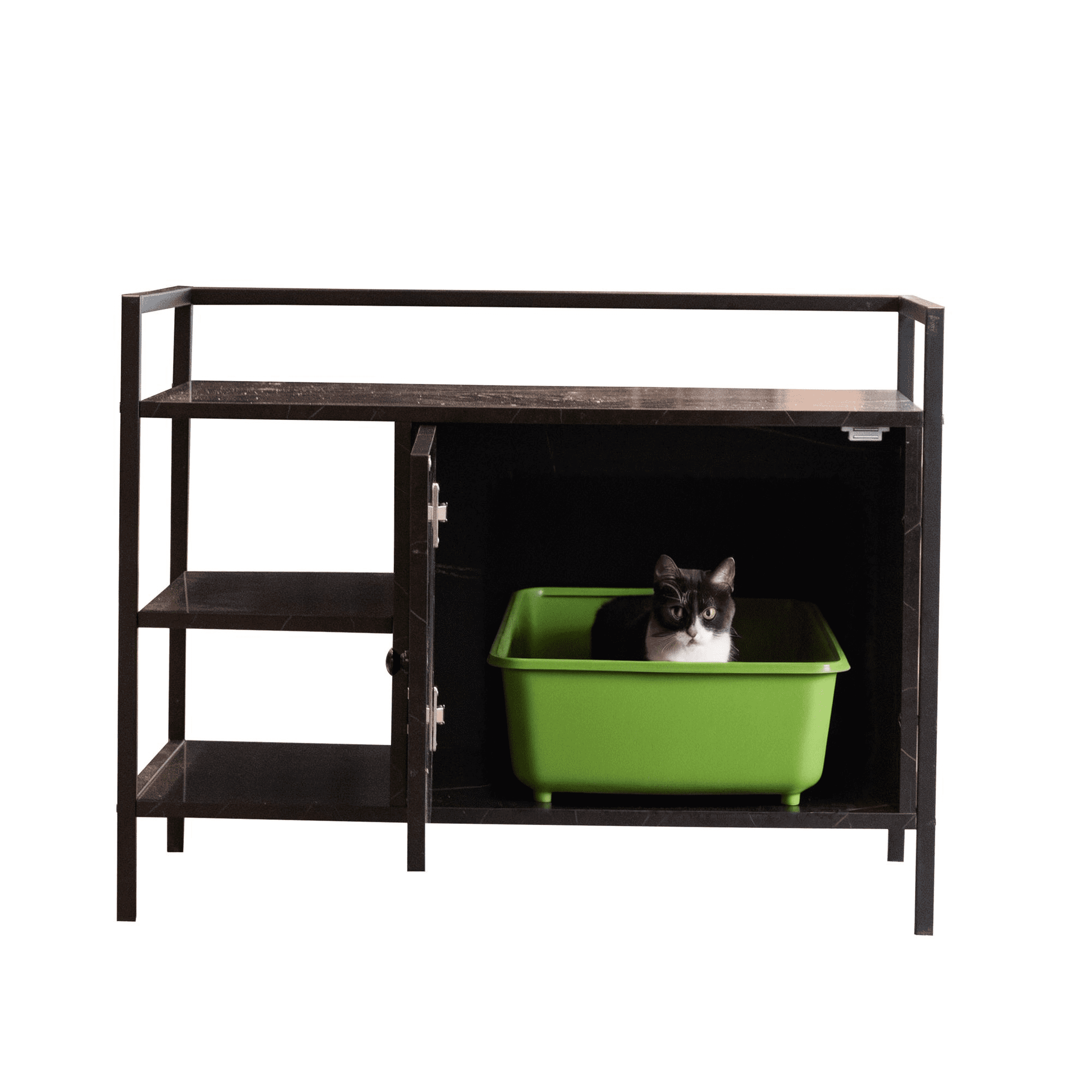 Kadyn 30" Hidden Cat Litter Box Enclosed Furniture, Indoor Wood Cat House with Iron Sturdy Structure, Black