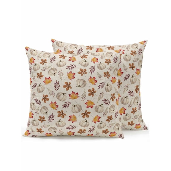 Outdoor Pillows Waterproof, White Pumpkins Fall Bedding Throw Pillows with Insert for Couch Sofa Bed, Thanksgiving Maple Leaves Beige 18x18 Inch Pillowcases Decorative Camping Patio Pillow Set of 2