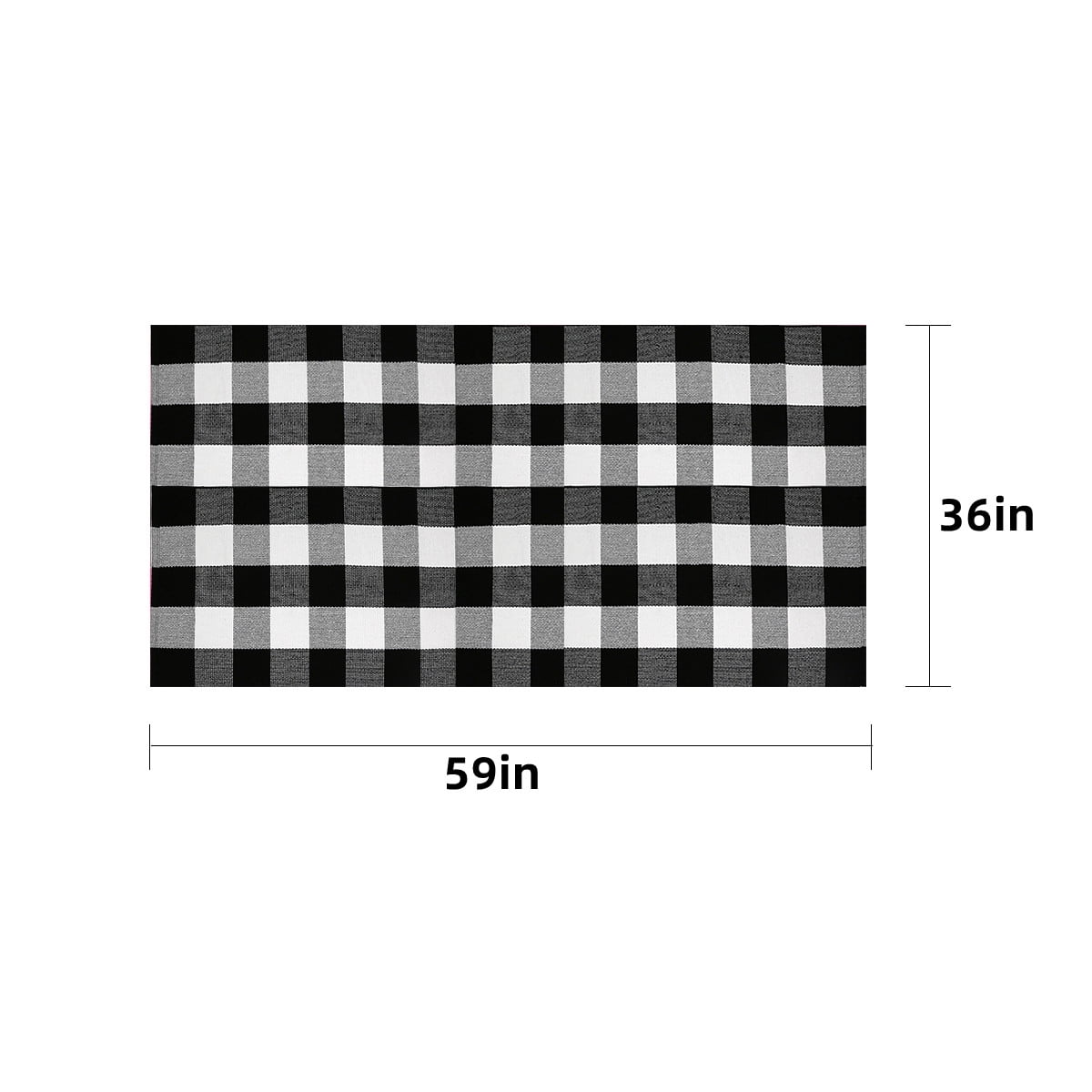Black and White Outdoor Porch Rug, Cotton Indoor Plaid Rug, Washable Doormat for Entryway, 36"x59"