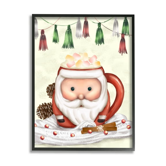 Stupell Industries Festive Santa Claus Marshmallow Mug Holiday Beverage Food & Beverage Painting Black Framed Art Print Wall Art, 11 x 14