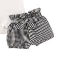 thumbnail image 2 of 3Pcs Baby Summer Solid Color Romper + Plaid Shorts + Hairban MHXX, 2 of 6