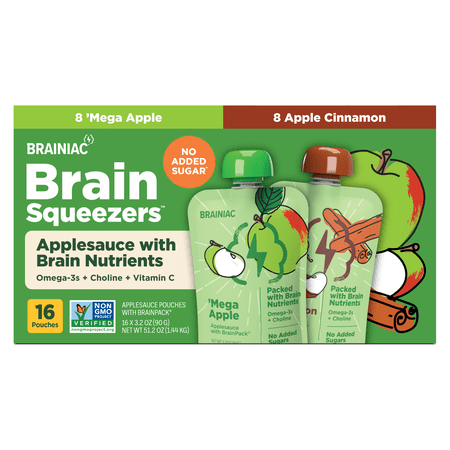 Brainiac Brain Squeezers 16ct APL, CIN Variety Pack Applesauce