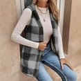thumbnail image 2 of ZHOUCHANKIDS Womens Fleece Sherpa Vest Winter Sleeveless Fuzzy Fluffy Checkered Plaid Vest Zip Up Jacket with Pockets Grey XL, 2 of 7
