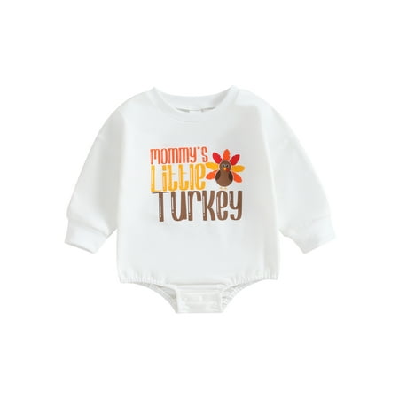 

Qtinghua Newborn Baby Girl Boy Thanksgiving Romper Long Sleeve Letter Turkey Print Jumpsuit Bodysuit Clothes White 3-6 Months