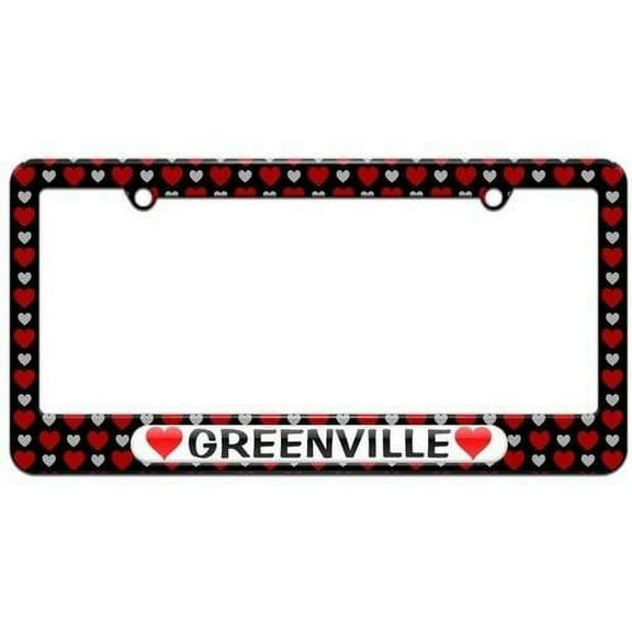 Greenville Love with Hearts License Plate Tag Frame, Hearts Love Design