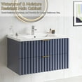 thumbnail image 4 of 30 Inch Bathroom Vanity with Sink Combo, Floating Bathroom Vanity with 2 Fluted Drawers & Metal Handle, Modern Wall Mount Storage Cabinet with Ceramic Integrated Sink for Small Space (Blue), 4 of 6
