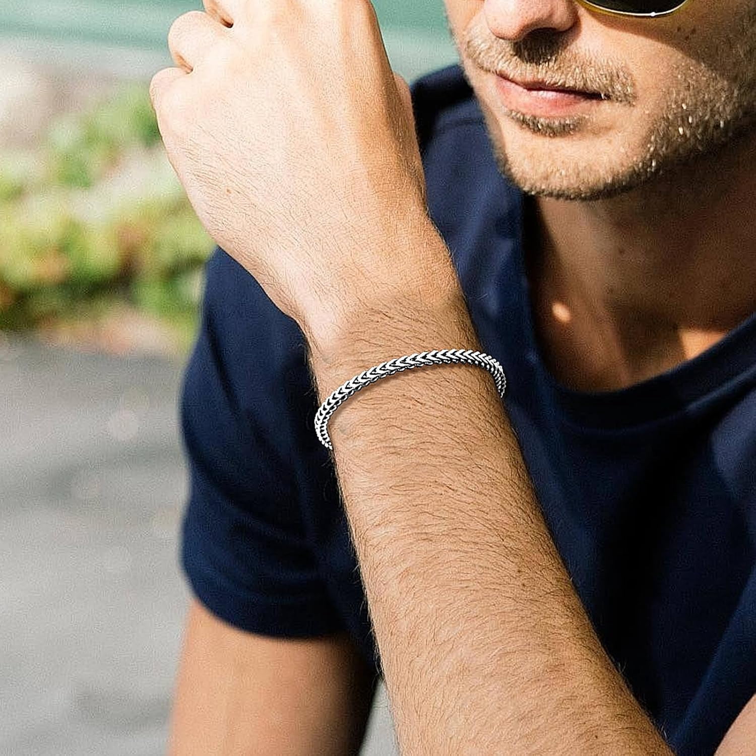 SanThree 4mm Solid Pure Titanium Link Bracelets for Men Women, Ultra Light 4-Side Square Keel Welded Shinny Twist Bracelet for Grandpa Father Boyfriend Valentines Birthday Gifts, 8.26”