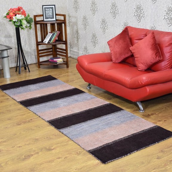 Rugsotic Carpets Handmade Rugs Hand Knotted Loom Runner 2'6''x8' Brown Light Blue Silk Mix for Indoor Use