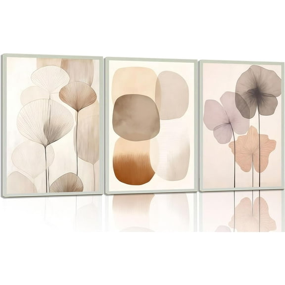 Hieng Neutral Beige Wall Art Abstract Botanical Canvas Prints Modern Simple Flower Paintings Poster Wabi-sabi Geometric Wall Decor Boho Plant Pictures For Bedroom living room Unframed