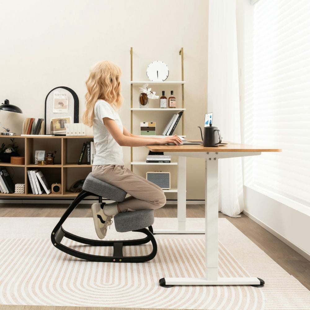 Spaco Rocking Ergonomic Kneeling Chair with Padded Cushion for Home Office-Gray, Home Office Computer Desk Chair, Ergonomic Office Chair for Bedroom,Study
