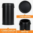 thumbnail image 4 of Lumiparty 17 Gallon Open Top Commercial Trash Can, Stainless Steel Rubbish Bin, Round Garbage Can, for Outdoor, Home Office, Restaurant, Black, 4 of 7