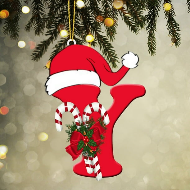 Colgante de árbol de Navidad de acrílico 2D con letras | Juego de 26 adornos con iniciales del alfabeto para decoración navideña