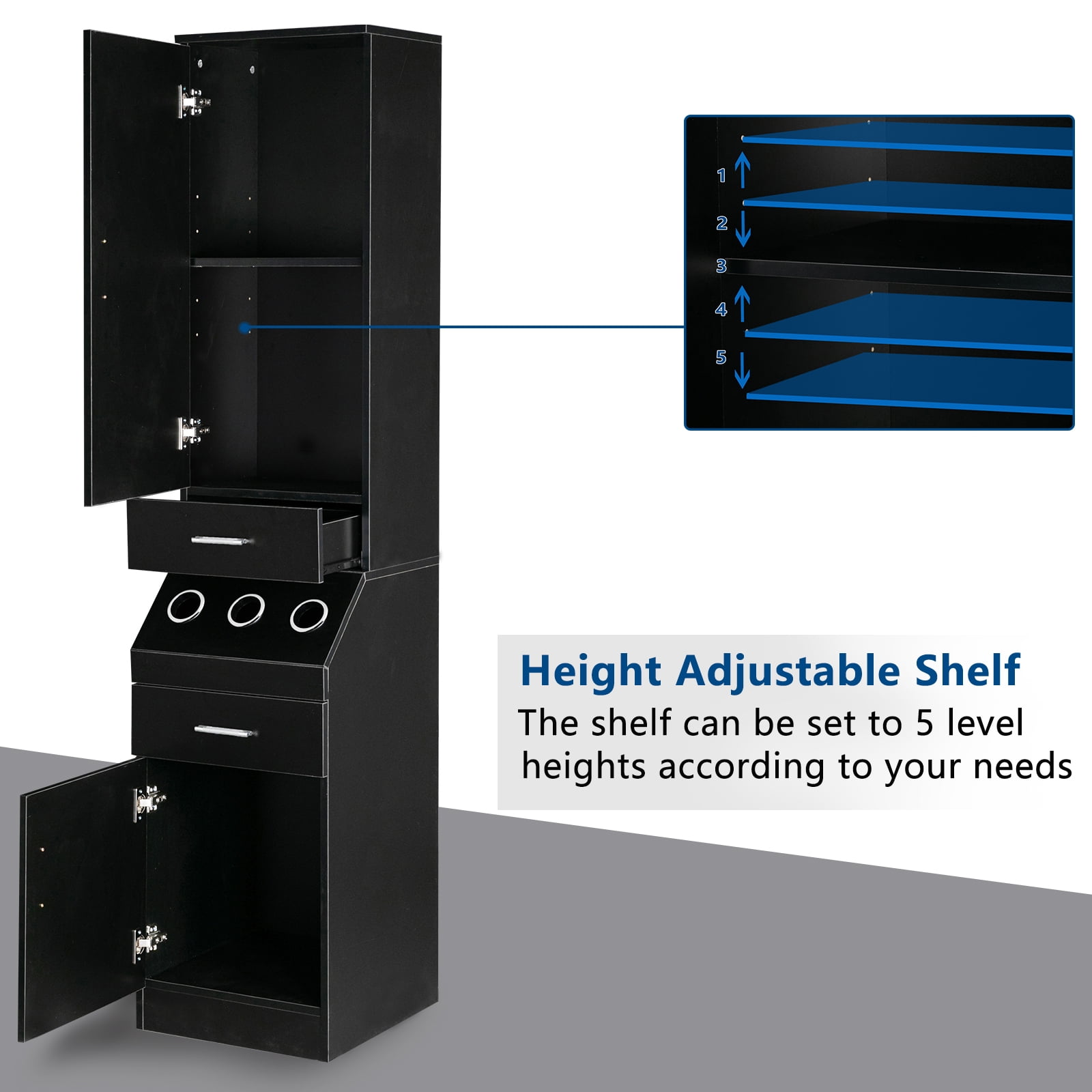 Ktaxon Wall Mount Salon Station, Barber Stations Hair Styling Storage Cabinet, 2-Tier Storage Shelf with Door, 2 Drawer, a Large Storage Cabinet, 3 Hot Tool Holders