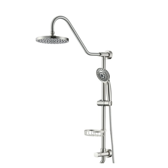 Shower Head with Handheld System, 8" Rain Shower Head, Dual Shower Heads, 5 Spray Patterns, Wall Mounted, Stainless Steel, Adjustable Slide Bar Brushed Nickel   Stainless Steel