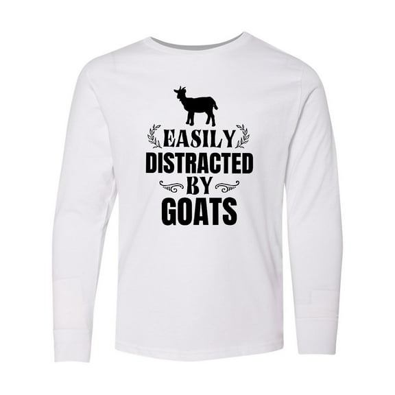 Inktastic Easily Distracted by Goats Long Sleeve Youth T-Shirt
