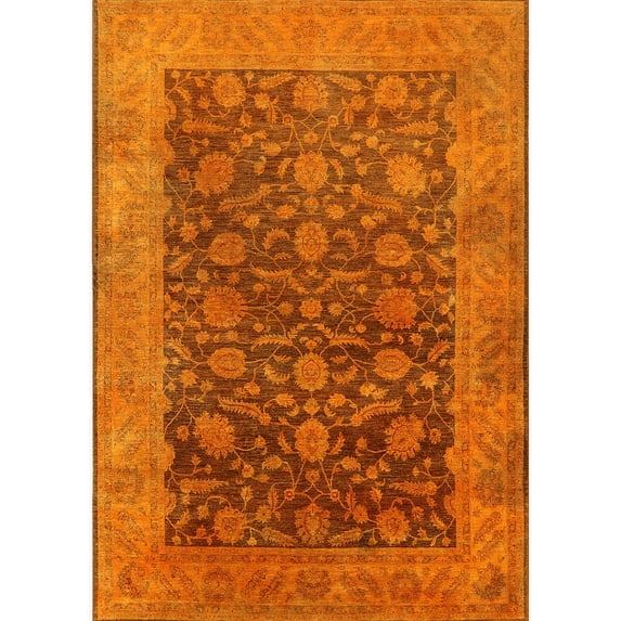Ahgly Company Indoor Rectangle Mid-Century Modern Neon Orange Oriental Area Rugs, 4' x 6'
