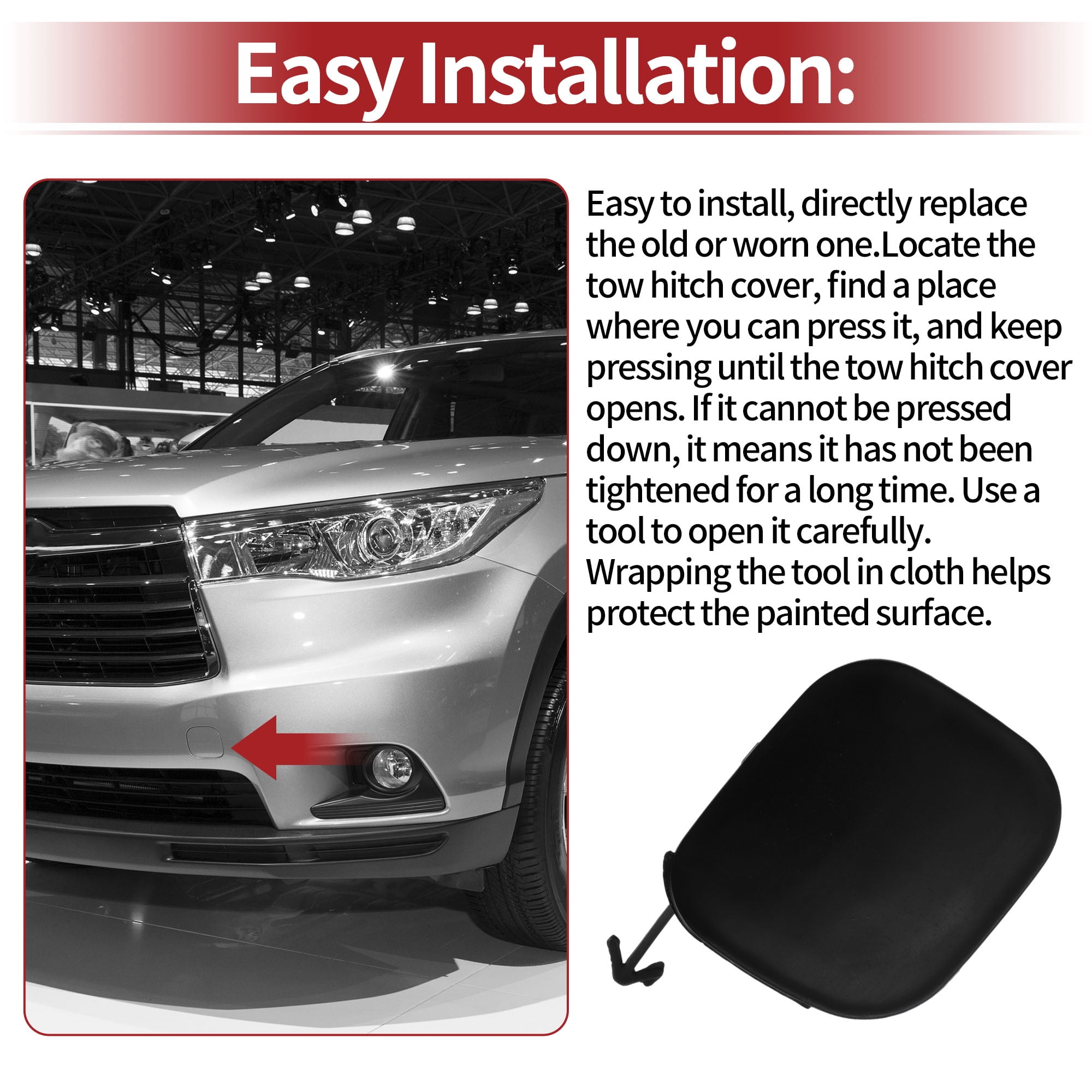 Unique Bargains Tow Hook Car Cover for Toyota Highlander 2014-2016 Black