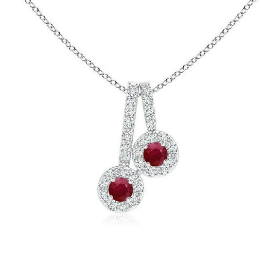 ANGARA Natural Prong-Set Two Stone Ruby Halo Pendant in 14K White Gold for Women (Size-2.3mm) | July Birthstone, Birthday, Anniversary, Jewelry Gift for Women | Natural Ruby Necklace