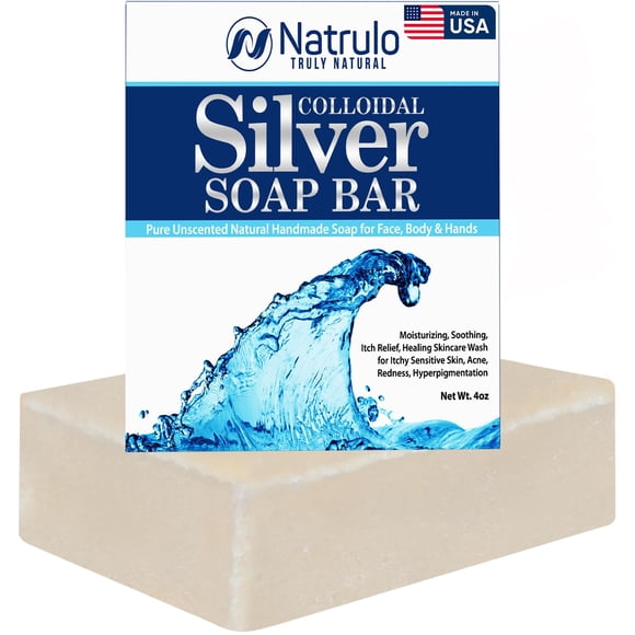 Barra de jabón de plata coloidal de 4 onzas sin perfume, limpiador puro natural hecho a mano en Estados Unidos para rostro, cuerpo y manos, limpiador hidratante calmante para aliviar la picazón para p