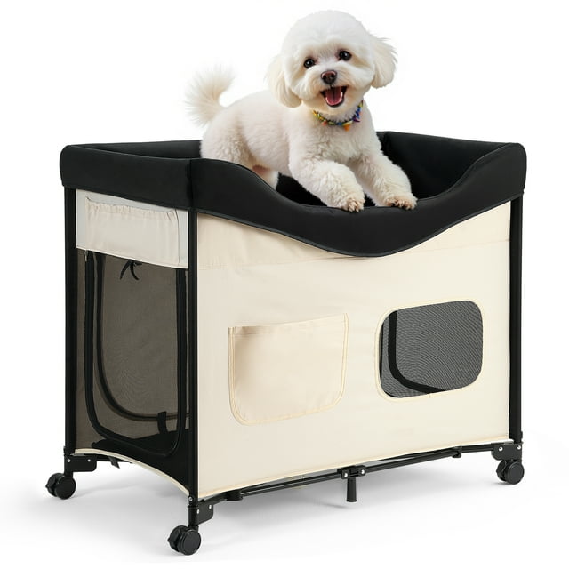 VEVOR Lit pour Animal Surélevé, Lit Superposé Pliable pour Chien avec Roues et Sacs Latéraux TG