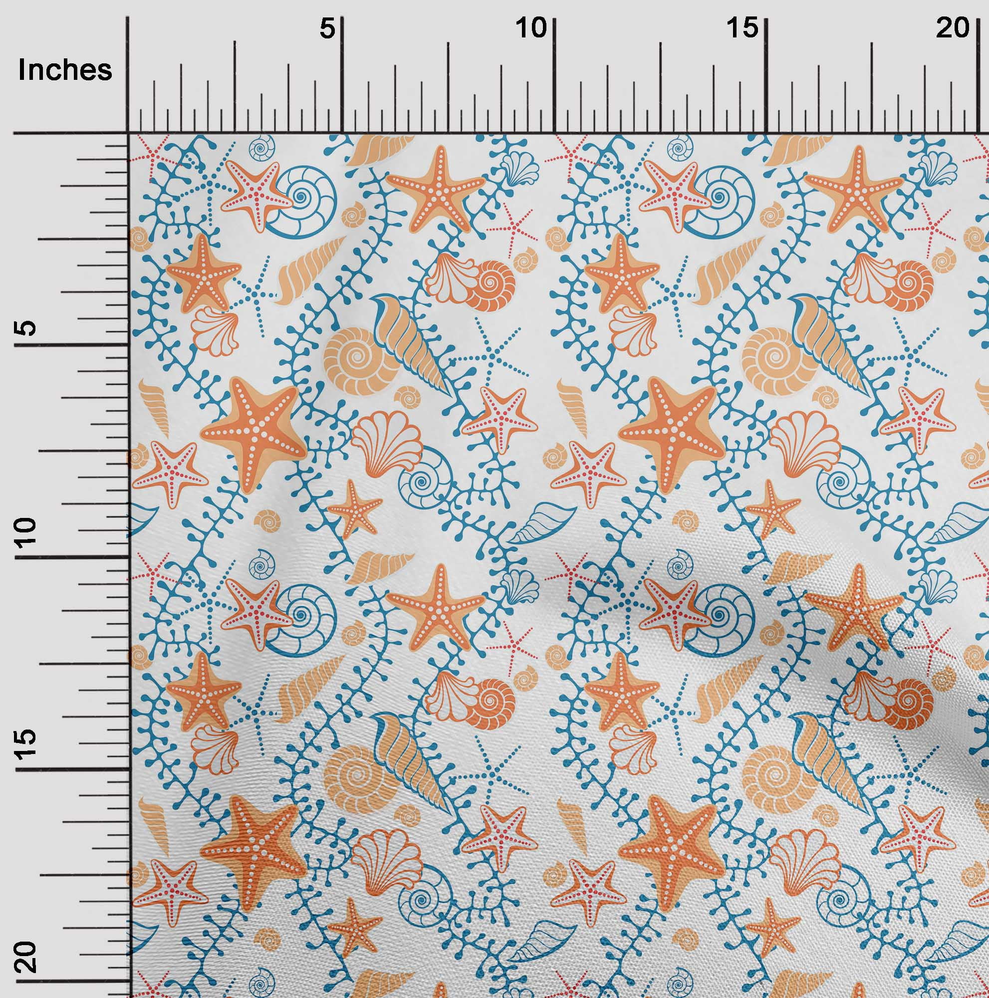 oneOone Cotton Poplin Twill Orange Fabric Beach Starfish &Shell Sewing Craft Projects Fabric Prints By Yard 56 Inch Wide