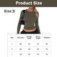 thumbnail image 2 of Una camiseta de manga larga para mujer con cuello redondo verde militar, top básico, ropa informal para mujer, 2 of 5