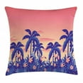 thumbnail image 1 of Hawaii Throw Pillow Cushion Cover, Exotic Sunset Image with Toucans Palm Trees Flowers, Decorative Square Accent Pillow Case, 16" X 16", Lavender Blue Ceil Blue Peach Pastel Pink, by Ambesonne, 1 of 2