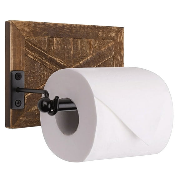 Autumn Alley Farmhouse Toilet Paper Holder - Farmhouse Bathroom Country Decor - Bathroom Accessories with Warm Brown Wood & Black Metal